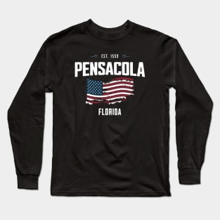 Pensacola Florida - Old Glory Patriotic USA Flag July 4th Long Sleeve T-Shirt